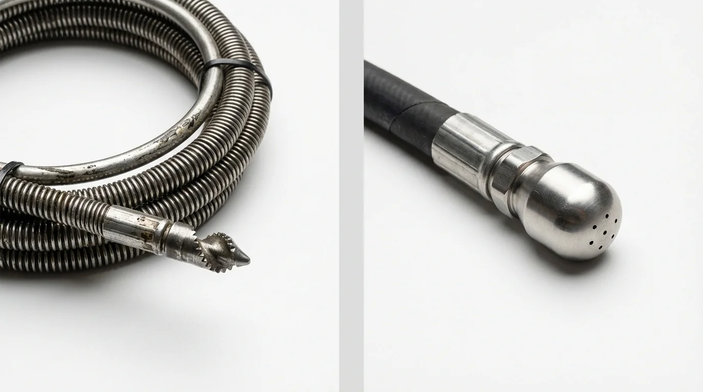 Drain snake cable and hydro jetting nozzle used for drain cleaning in Palmyra, WI