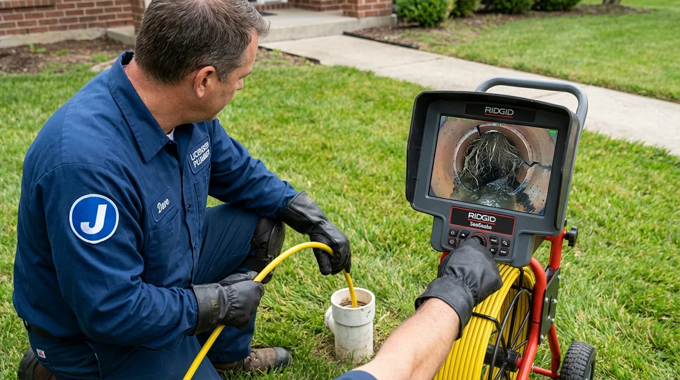 Sewer camera inspection being performed by Johns Plumbing LLC in Palmyra
